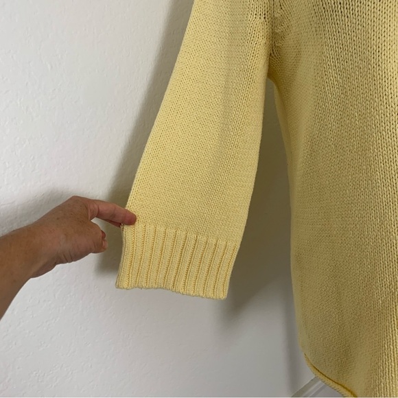 White + Warren Pullover V Neck Sweater Womens S Yellow Cotton Blend Lagenlook - Picture 5 of 16